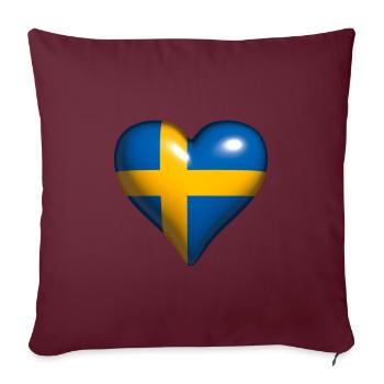 Sweden Shiny Heart Blue Yellow Cross - Sofa pillowcase 17,3'' x 17,3'' (45 x 45 cm) - burgundy - Front