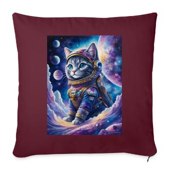 chat astronaute - Housse de coussin décorative 45 x 45 cm - bordeaux - Devant