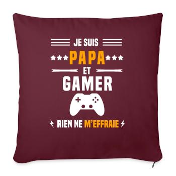 papa gamer rien ne m'effraie papa gaming - Housse de coussin décorative 45 x 45 cm - bordeaux - Devant