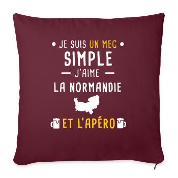 normandie homme région apéro mec simple - Housse de coussin décorative 45 x 45 cm - bordeaux - Devant