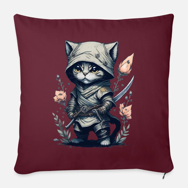 Eine unbesiegbare Kämpferin: Ninja Katze - Sofakissenbezug 45 x 45 cm - Burgunderrot