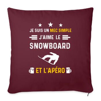 apéro snowboard mec simple cadeau apéro - Housse de coussin décorative 45 x 45 cm - bordeaux - Devant