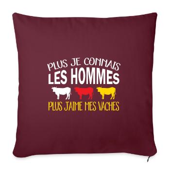 Plus je connais les hommes plus j'aime mes vaches - Housse de coussin décorative 45 x 45 cm - bordeaux - Devant