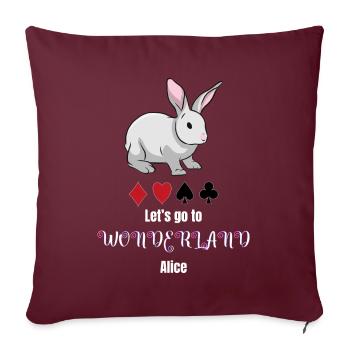 Alice au pays des merveilles - Housse de coussin décorative 45 x 45 cm - bordeaux - Devant