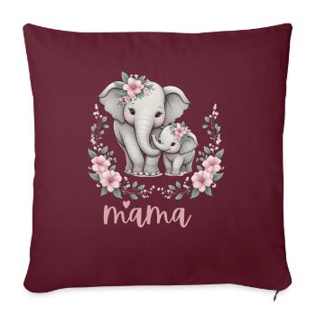 Mama coeur Couronne florale éléphant Baby Shower - Housse de coussin décorative 45 x 45 cm - bordeaux - Devant