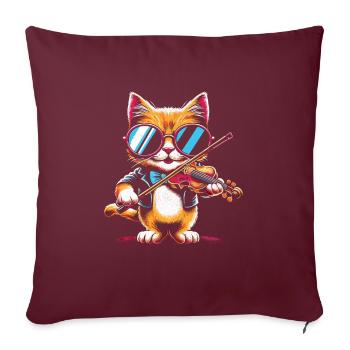 Chat Jouant Du Violon Instrument Violoniste Violon Vi - Housse de coussin décorative 45 x 45 cm - bordeaux - Devant