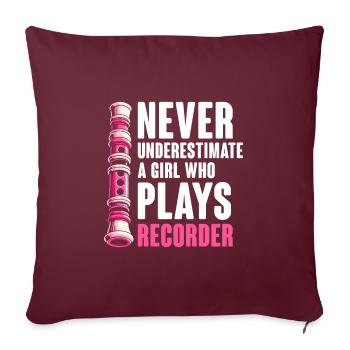 Ne sous-estimez jamais une fille qui joue de la flûte à bec Musi - Housse de coussin décorative 45 x 45 cm - bordeaux - Devant
