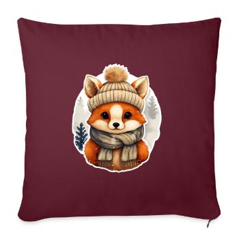 Renard avec chapeau et écharpe - Housse de coussin décorative 45 x 45 cm - bordeaux - Devant