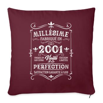 Cadeau D'anniversaire Millésime Fabriqué En 2001 - Housse de coussin décorative 45 x 45 cm - bordeaux - Devant
