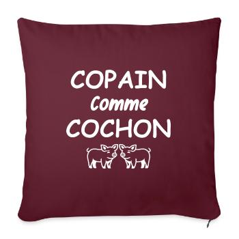Copain comme cochon - Housse de coussin décorative 45 x 45 cm - bordeaux - Devant