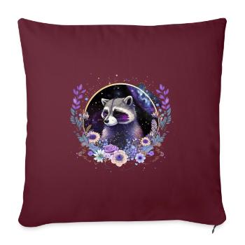 Petit raton laveur effronté, fleurs, étoiles, animaux, - Housse de coussin décorative 45 x 45 cm - bordeaux - Devant