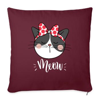 Mignon Kawaii drôle de chat disant miaulement - Housse de coussin décorative 45 x 45 cm - bordeaux - Devant