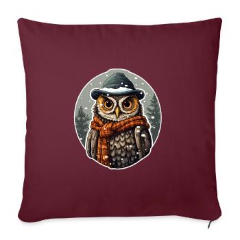 « La magie de la neige avec la vue d’un hibou » - Housse de coussin décorative 45 x 45 cm - bordeaux - Devant
