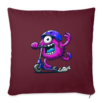niedliches lustiges pinkes Monster auf Escooter - Sofakissenbezug 45 x 45 cm - Burgunderrot - Vorne