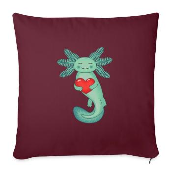 Axolotl vert foncé tenant un cœur rouge - Housse de coussin décorative 45 x 45 cm - bordeaux - Devant