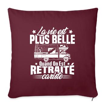Retraité et camping-cariste - Housse de coussin décorative 45 x 45 cm - bordeaux - Devant