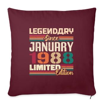 Cadeau d’anniversaire Né en janvier 1988 - 1988 - Housse de coussin décorative 45 x 45 cm - bordeaux - Devant