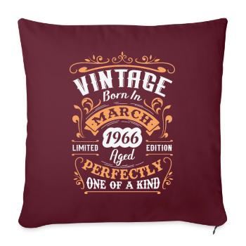 Cadeau d'anniversaire, Vintage né en Mars 1966 - Housse de coussin décorative 45 x 45 cm - bordeaux - Devant