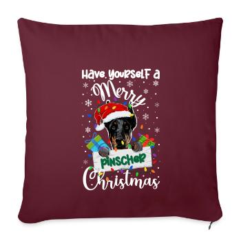 Pinscher miniature Noël Min Pin Pin Cadeaux de Noël - Housse de coussin décorative 45 x 45 cm - bordeaux - Devant