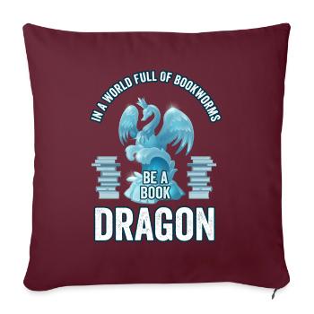 Bookworm Bookdragon Bücher Drache Buchfan Lesefan - Sofakissenbezug 45 x 45 cm - Burgunderrot - Vorne