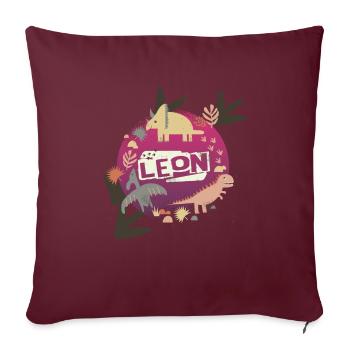 LEON - Beau nom de garçon avec de mignons dinosaures - Housse de coussin décorative 45 x 45 cm - bordeaux - Devant