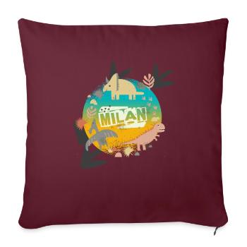 MILAN - Beau nom de garçon avec de mignons dinosaures - Housse de coussin décorative 45 x 45 cm - bordeaux - Devant