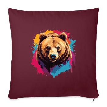 Grizzly ours Kodiak ours Portrait sur des taches de peinture - Housse de coussin décorative 45 x 45 cm - bordeaux - Devant