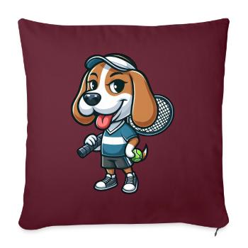 Drôle de beagle jouant au tennis bande dessinée pour les fans de tennis - Housse de coussin décorative 45 x 45 cm - bordeaux - Devant