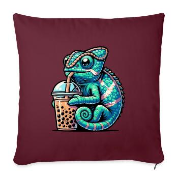Bubble Tea Caméléon Boba Tea Kawaii Cadeau - Housse de coussin décorative 45 x 45 cm - bordeaux - Devant