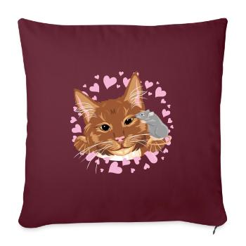Ingwere Katze und süße Maus sind beste Freunde - Sofakissenbezug 45 x 45 cm - Burgunderrot - Vorne