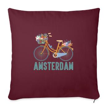 Amsterdam vélo AMS vélo avec des fleurs - Housse de coussin décorative 45 x 45 cm - bordeaux - Devant