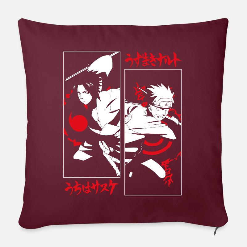 Naruto Shippuden Cool Design Avec Sasuke Et Naruto - Housse de coussin décorative 45 x 45 cm - bordeaux