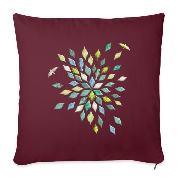 Feuilles et oiseaux en motif de fleurs - Housse de coussin décorative 45 x 45 cm - bordeaux - Devant