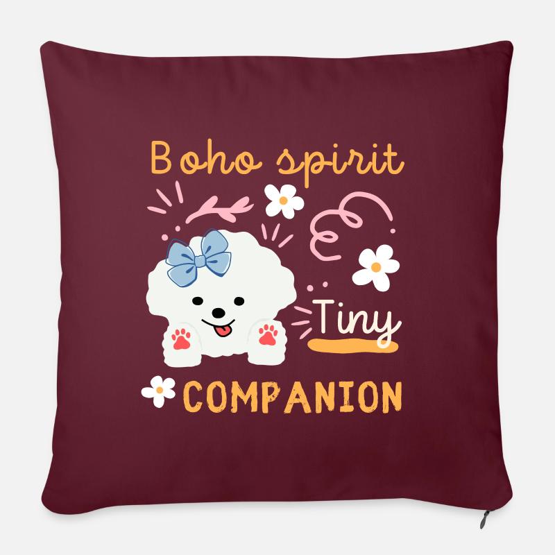 Boho Spirit – Chien maltais kawaii petit compagnon - Housse de coussin décorative 45 x 45 cm - bordeaux
