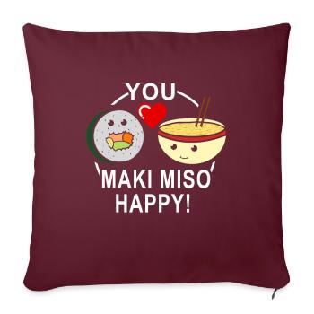 Vous Maki Miso heureux - Housse de coussin décorative 45 x 45 cm - bordeaux - Devant