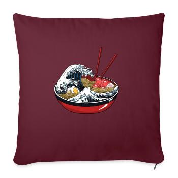 Bol de ramen avec illustration de vagues style kawaii - Housse de coussin décorative 45 x 45 cm - bordeaux - Devant