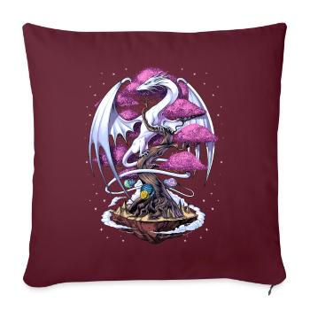 Fleur de cerisier dragon japonais - Housse de coussin décorative 45 x 45 cm - bordeaux - Devant