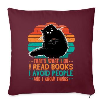 Chat Lire des livres Éviter les gens Lire des livres Rat de bibliothèque - Housse de coussin décorative 45 x 45 cm - bordeaux - Devant