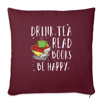 Boire du thé Lire un livre Lire Un rat de bibliothèque Amateur de livres - Housse de coussin décorative 45 x 45 cm - bordeaux - Devant