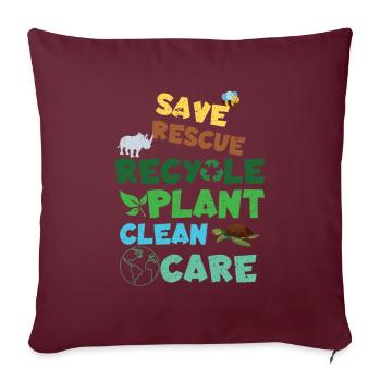 Save Rescue Clean Planet Save Earth Day - Housse de coussin décorative 45 x 45 cm - bordeaux - Devant