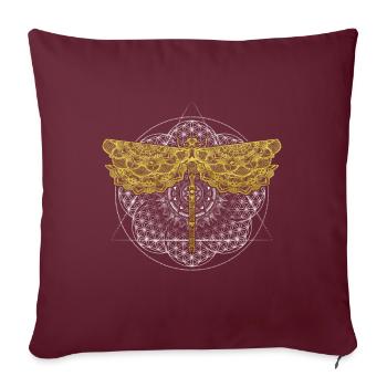 Libellule spirituelle en or Mandala Fleur de Vie - Housse de coussin décorative 45 x 45 cm - bordeaux - Devant