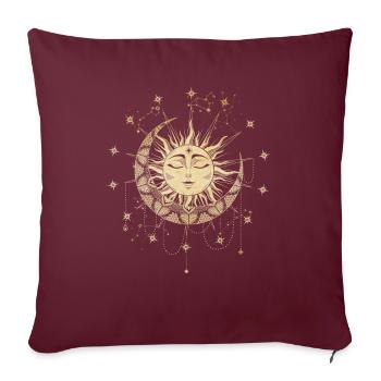 Mandala solaire avec lune et étoiles spirituelles - Housse de coussin décorative 45 x 45 cm - bordeaux - Devant