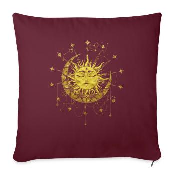 Symbole d’or occulte du soleil magique spirituel - Housse de coussin décorative 45 x 45 cm - bordeaux - Devant