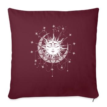 Symbole du soleil avec des étoiles occultes spirituelles de la lune - Housse de coussin décorative 45 x 45 cm - bordeaux - Devant