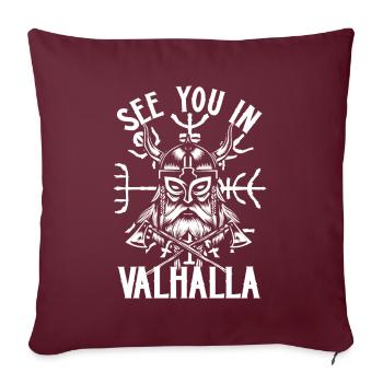"See you in Valhalla" Wikinger Spruch Runenkompass - Sofakissenbezug 45 x 45 cm - Burgunderrot - Vorne