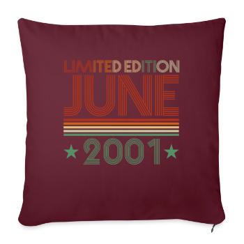 21. Geburtstag Juni Jahrgang 2001 Geschenkidee - Sofakissenbezug 45 x 45 cm - Burgunderrot - Vorne