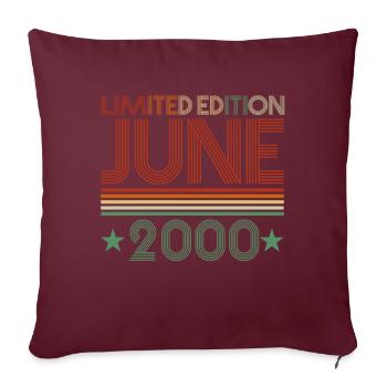 22. Geburtstag Juni Jahrgang 2000 Geschenkidee - Sofakissenbezug 45 x 45 cm - Burgunderrot - Vorne