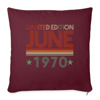 52ème anniversaire Juin né 1970 Idée cadeau - Housse de coussin décorative 45 x 45 cm - bordeaux - Devant