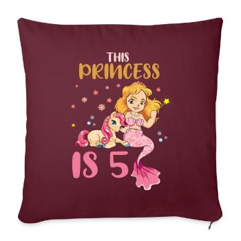 Naissance Né Age 5 ans Jolie Sirène Licorne - Housse de coussin décorative 45 x 45 cm - bordeaux - Devant
