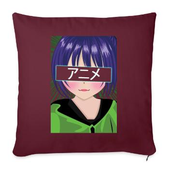 Vaporwave Japon Fille japonaise Waifu Anime - Housse de coussin décorative 45 x 45 cm - bordeaux - Devant